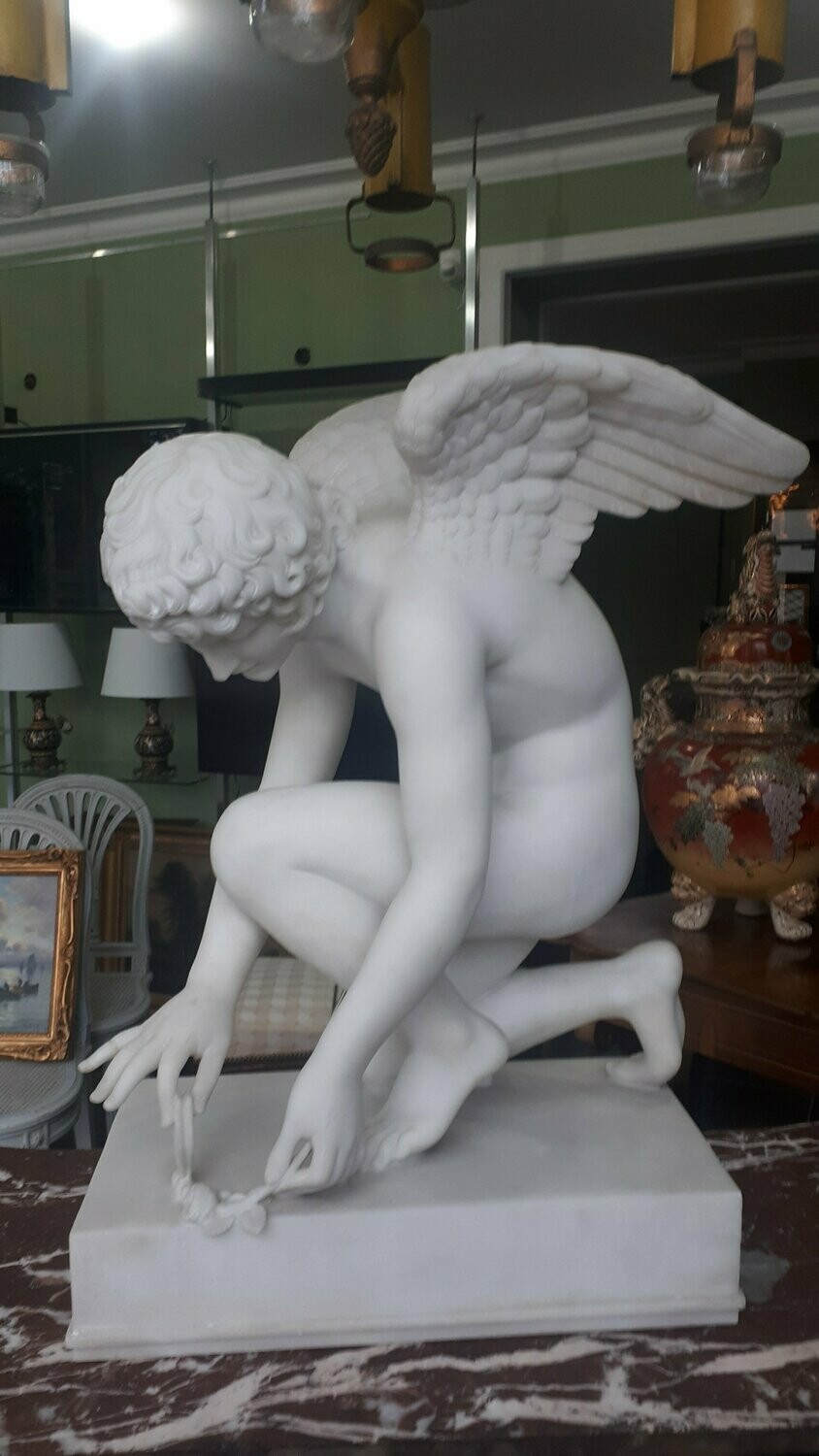 Sculpture marbre "Amour jouant avec un papillon"
(Vendue)