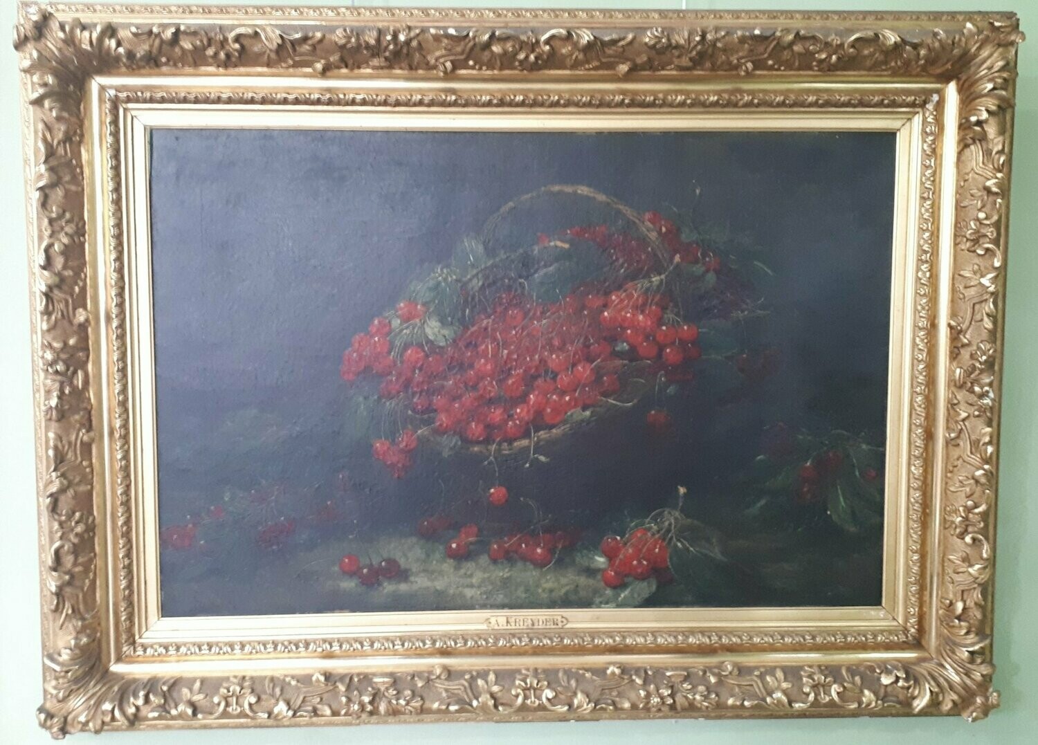 HST Nature morte au panier de cerises (Vendue)