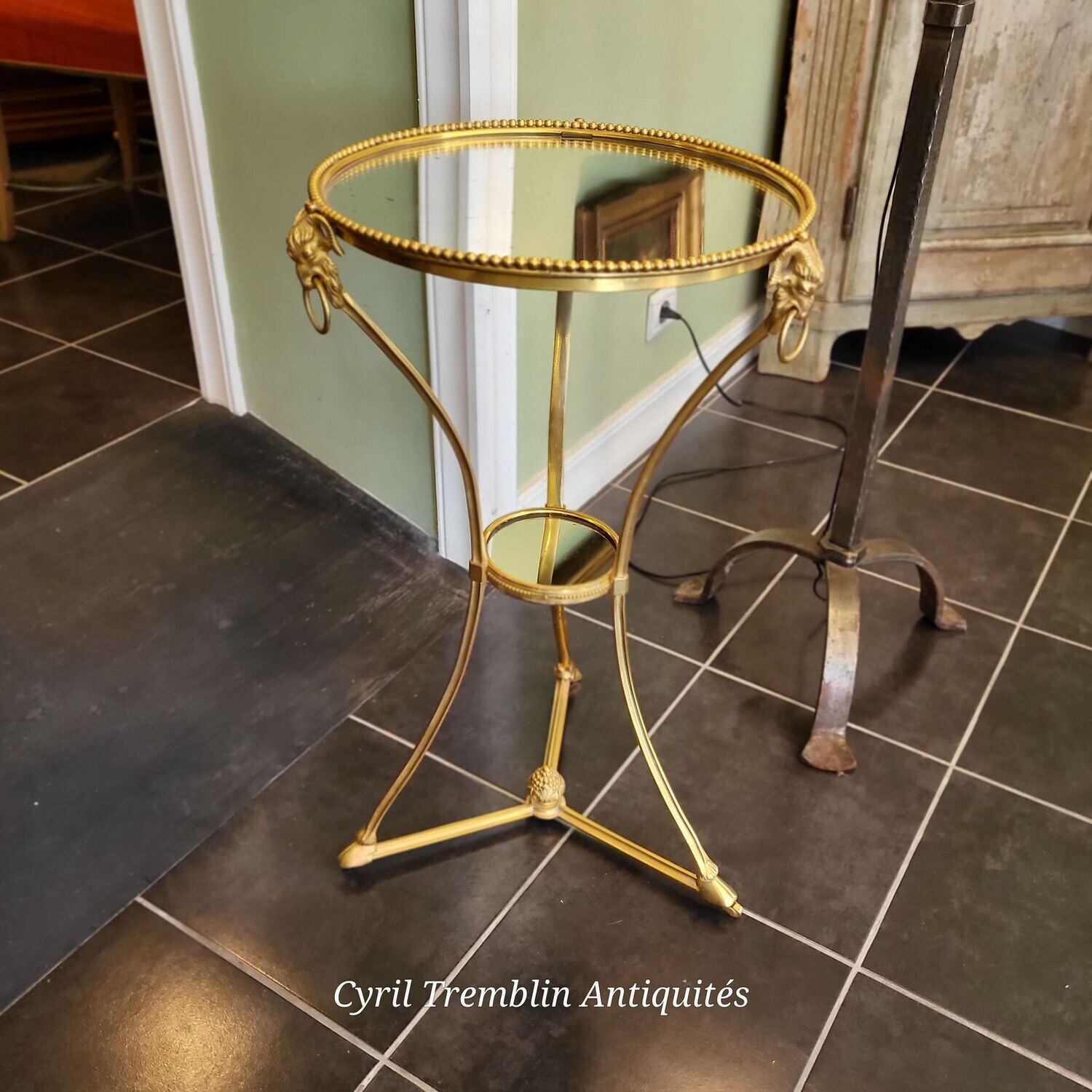 Sellette néo classique laiton doré et miroir (Vendue)
