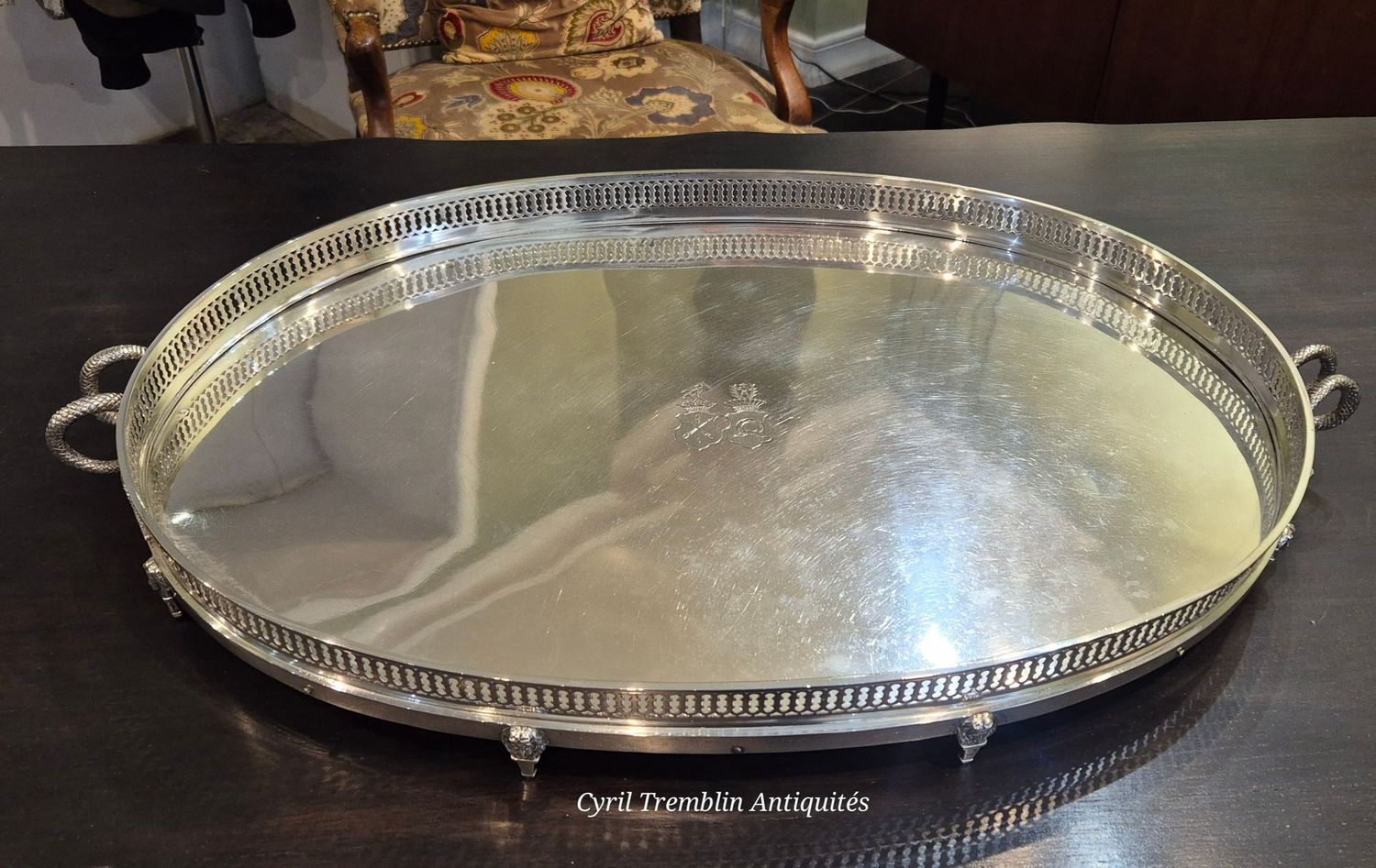 Plateau formant centre de table argent 19eme