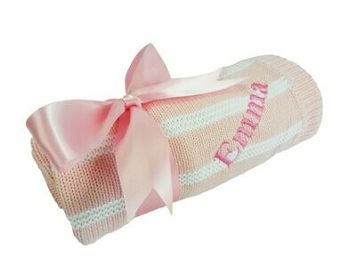 Knitted Stripe Cotton Blankets - Pink