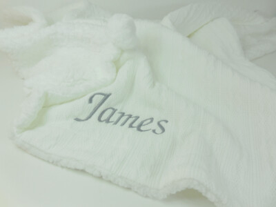 Cable Knit Baby Blanket White