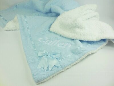 Cable Knit Baby Bow Blanket Blue