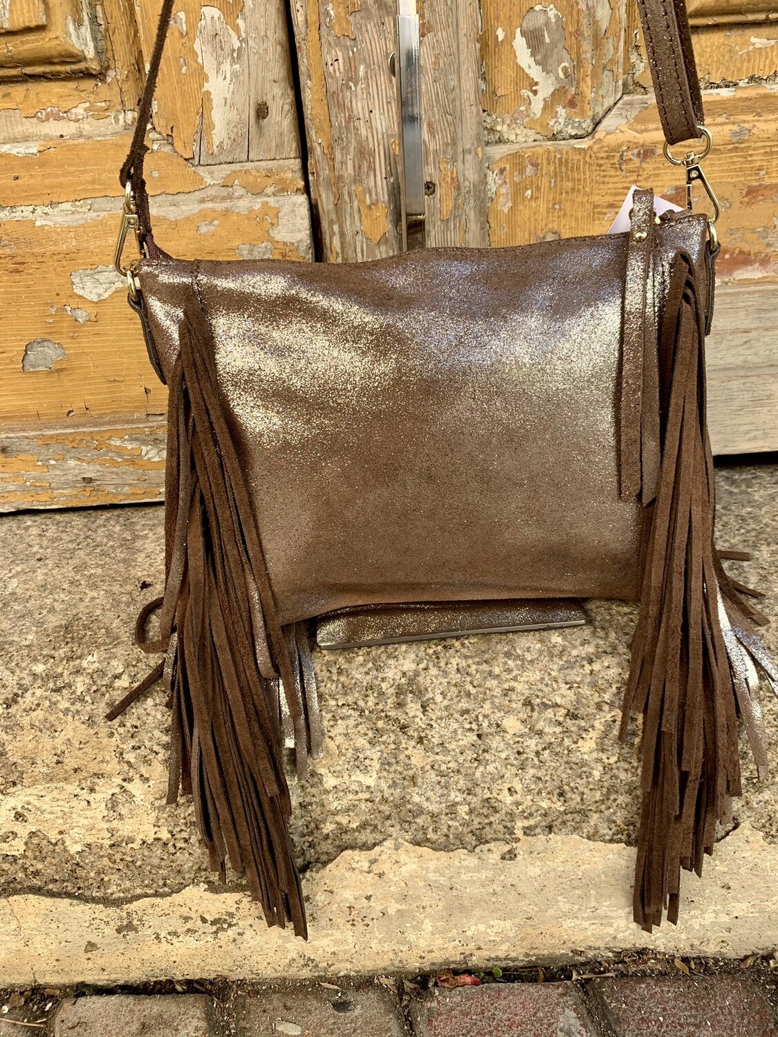 Pochette en daim irisée chocolat