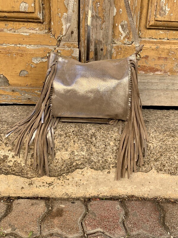 Pochette en daim irisée beige