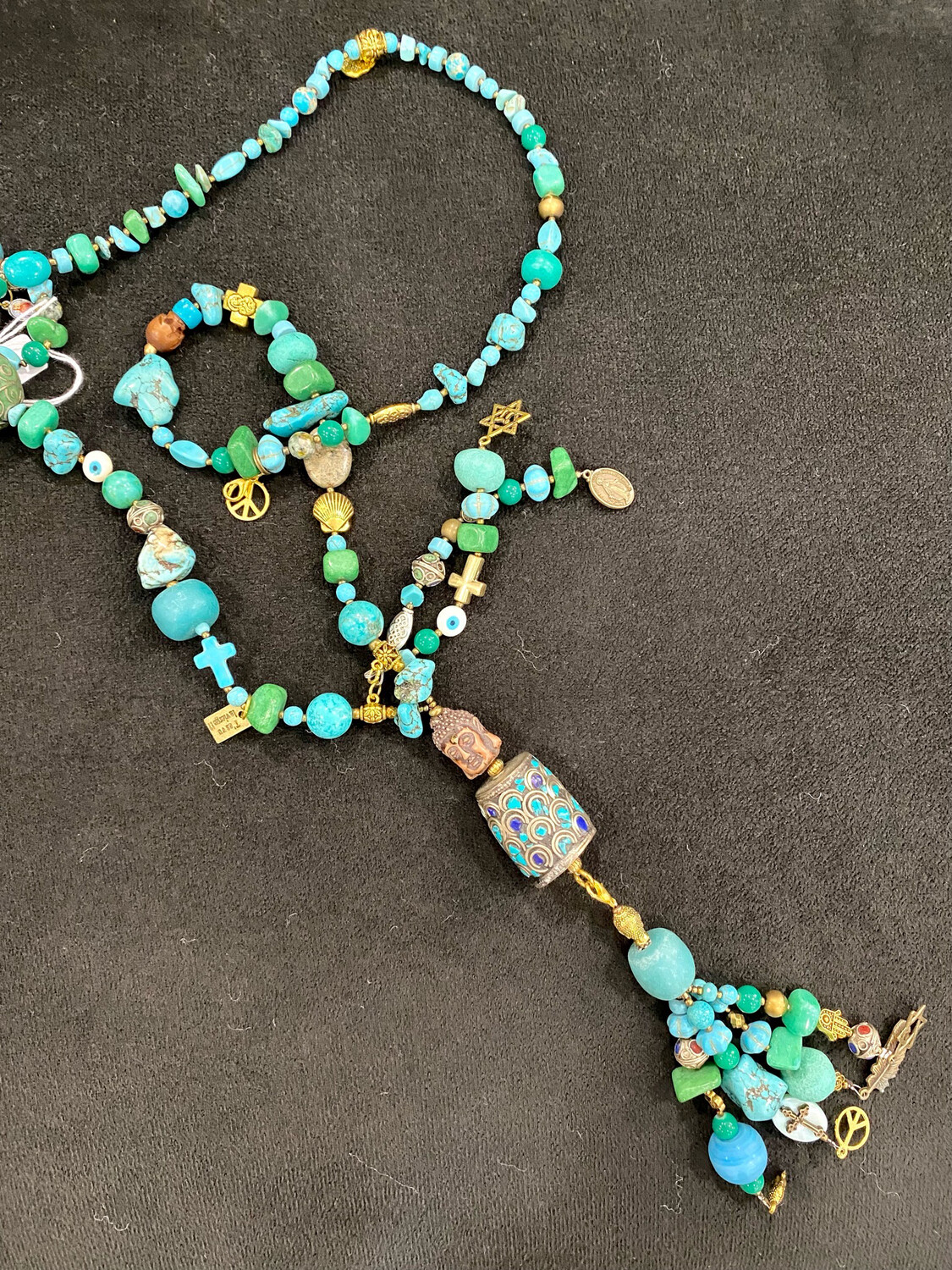 Sautoir t’as vue la vierge turquoise