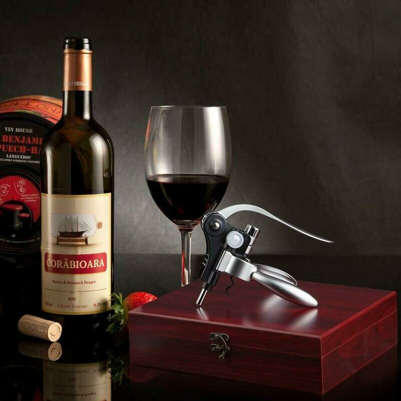 Set Apribottiglie,Smaier Cavatappi a Coniglio, Kit Accessori per vino, Set Regalo con Custodia in Legno