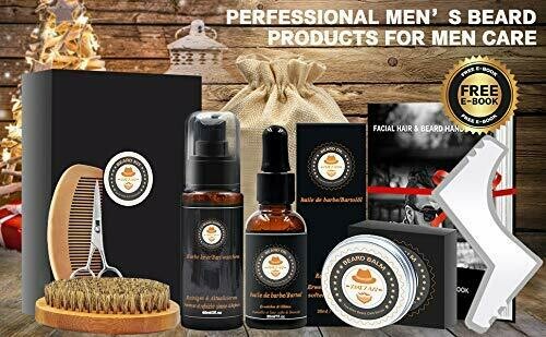 Kit Cura Barba Uomo con Pettine Barba,Balsamo Barba,Spazzola Barba,Olio Barba,Shampoo,Forbici,Forma Barba,Crescita Barba Set Prodotti Idee Regalo Uomo per Lui