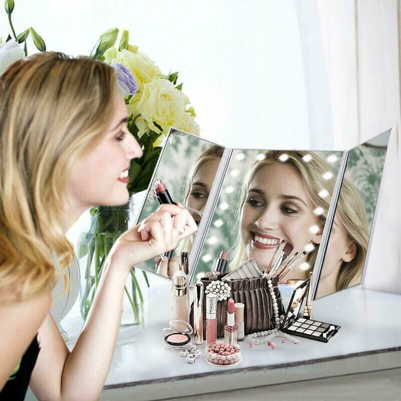 HAMSWAN Specchio Trucco, Specchio Ingranditore da Trucco con 21 LEDs, Specchio Cosmetico Illuminato, Ruota di 180°, è capace di Ingrandire 1X, 2X e 3X. Perfetto Come Regalo per Donna e Ragazza