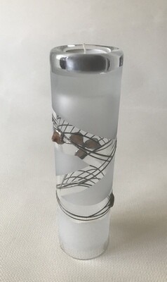 Frosted Glass Vase and Candle Holder with Tin and Amber. Two ways use. Tube cylinder shape. Height 25cm.