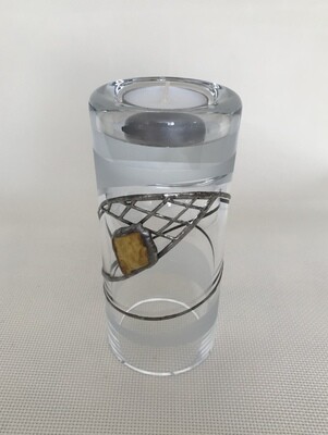 Frosted Glass Vase and Candle Holder with Tin and Amber.Two ways use. Cylinder shape. Height 15cm.