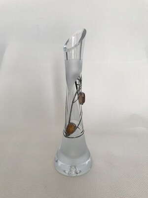 Frosted Glass Vase decorated with Tin and Amber. Tower shape. Height 26cm.