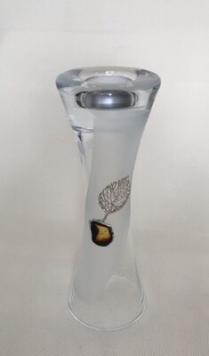 Frosted Glass Vase and Candle Holder with  Silver and Amber Tree motif . Two ways use. Trumpet shape. Height 25cm.