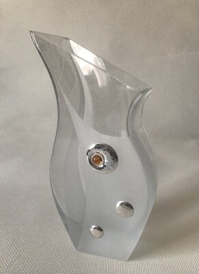 Frosted Glass Vase with Silver and Amber circular motifs.  Height 24 cm.