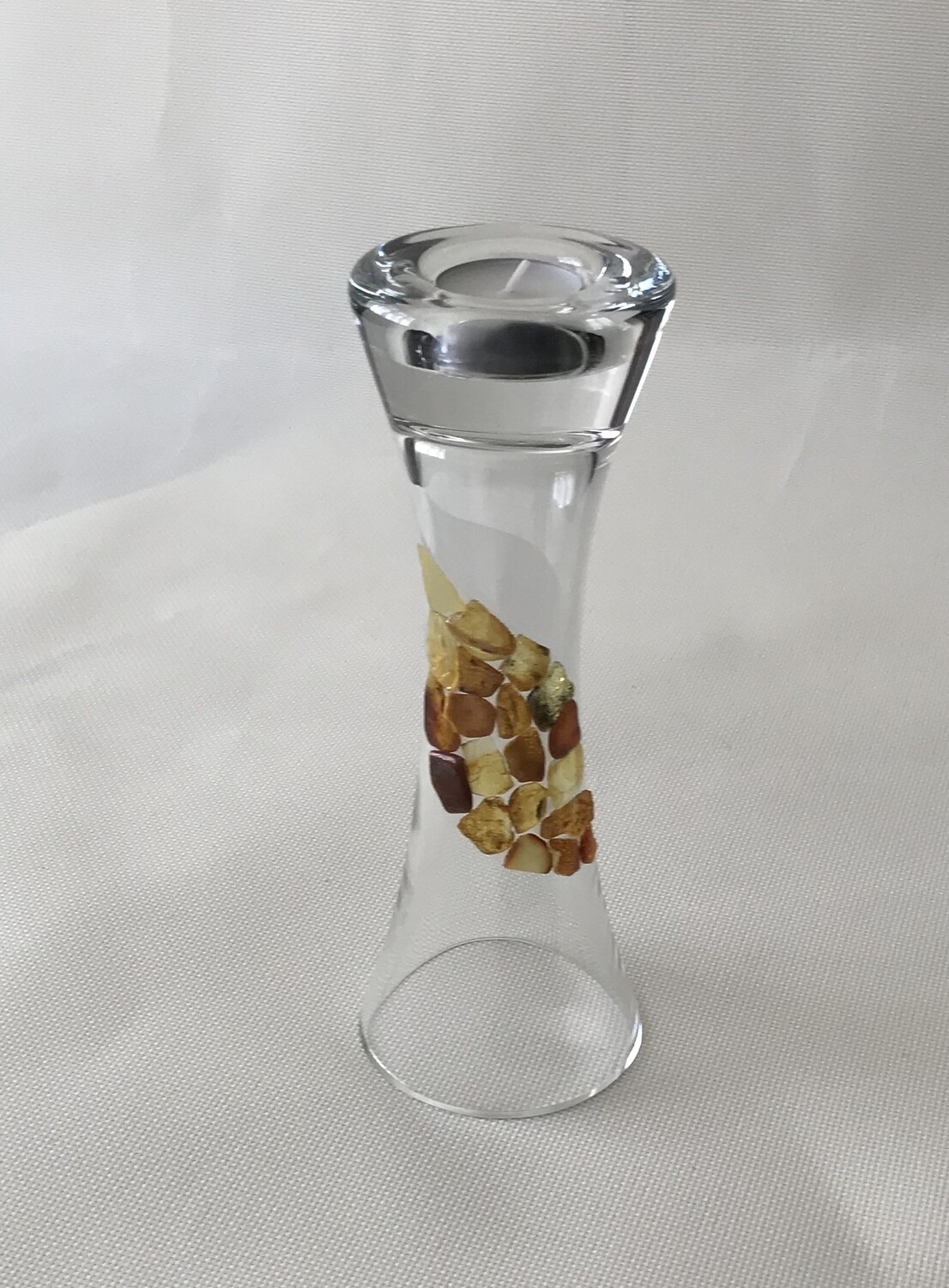 Frosted Glass Vase and Candle Holder with Baltic Amber motifs. Two way use glass. Height 25 cm.