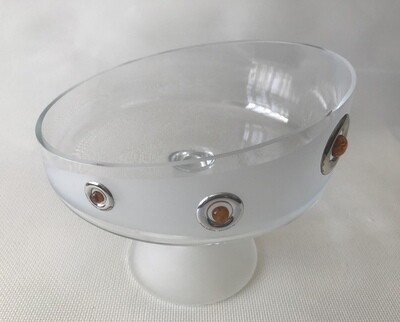 Frosted Glass Fruit Plate decorated with Silver and Amber. Height 16cm / Dia. 19cm