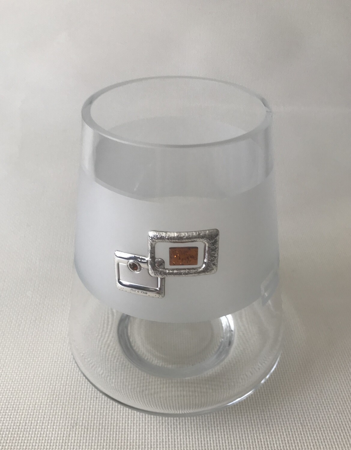 Frosted Glass Vase with Silver and Amber square motifs.  Height 18cm / Dia. 9cm