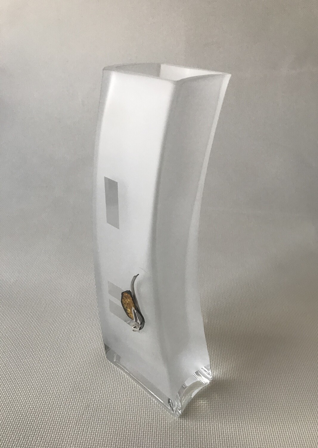Frosted Glass Vase with Silver and Amber flower motifs.  Height 28 cm.