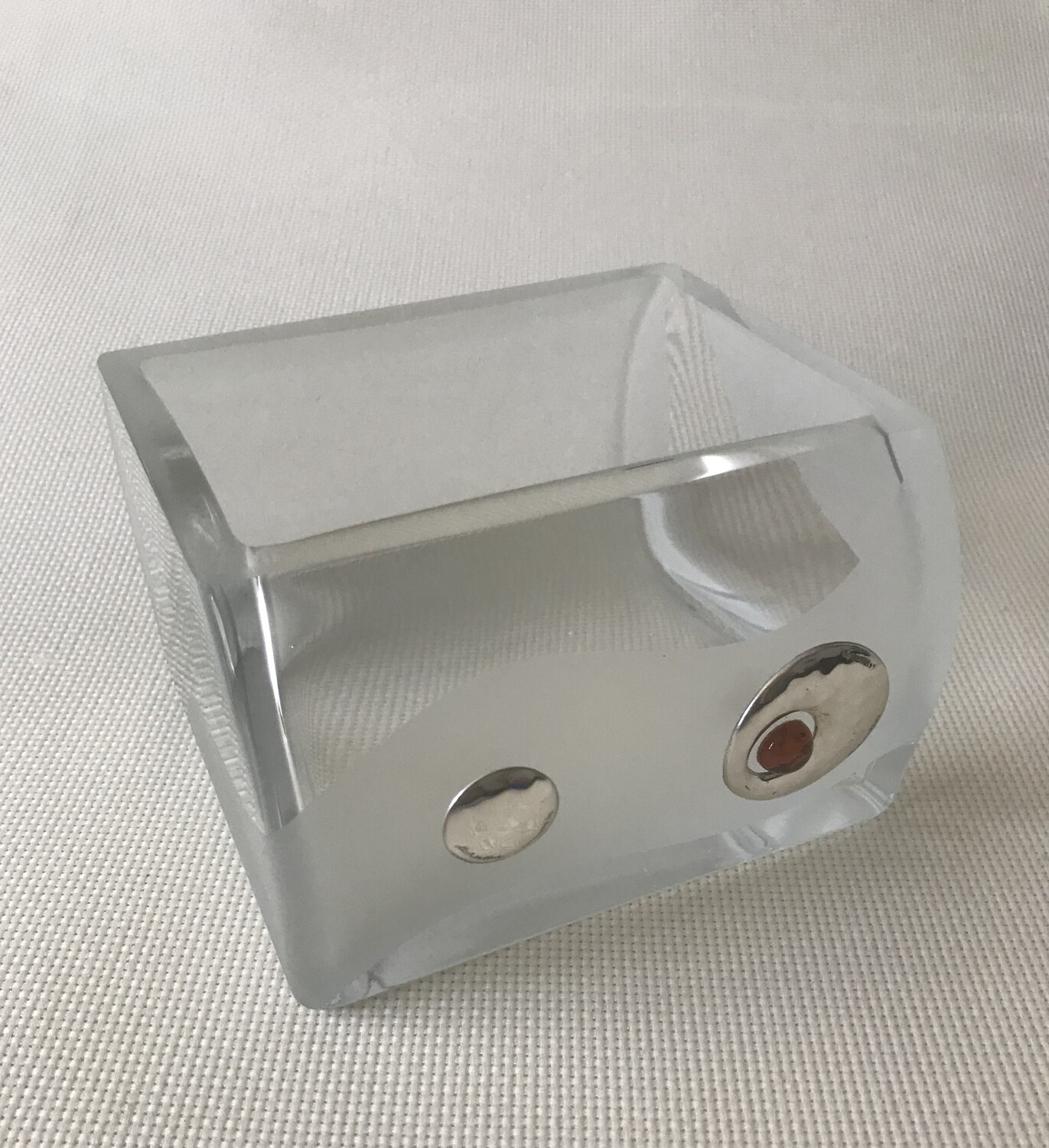 Frosted Glass Square Bowl decorated with Silver and Amber. Height 8cm