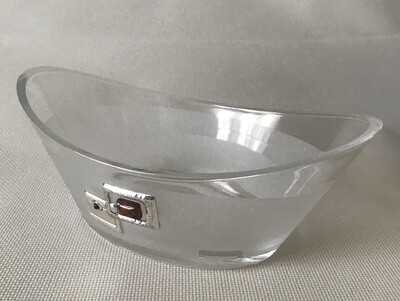 Frosted Glass Oval Bowl decorated with Silver and Amber. Height 9cm