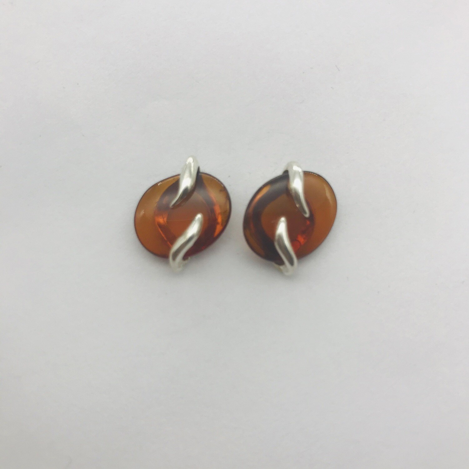Silver and Amber Earrings - Studs