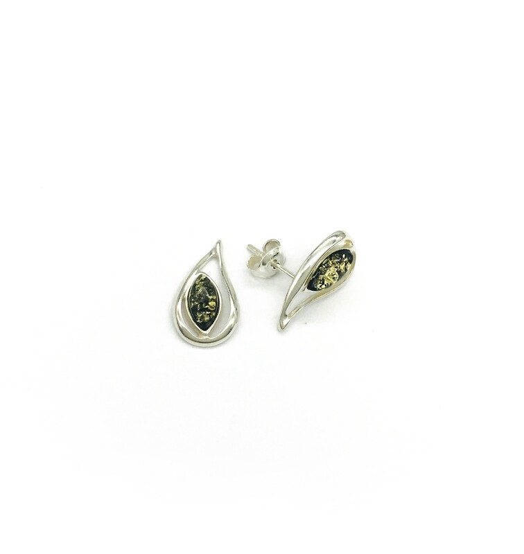 Silver and Amber Earrings - Studs