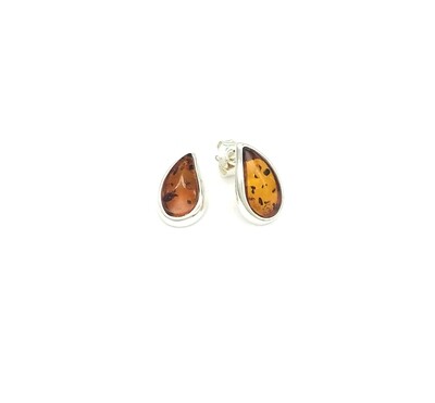 Sterling Silver and Amber Drops Studs Earrings