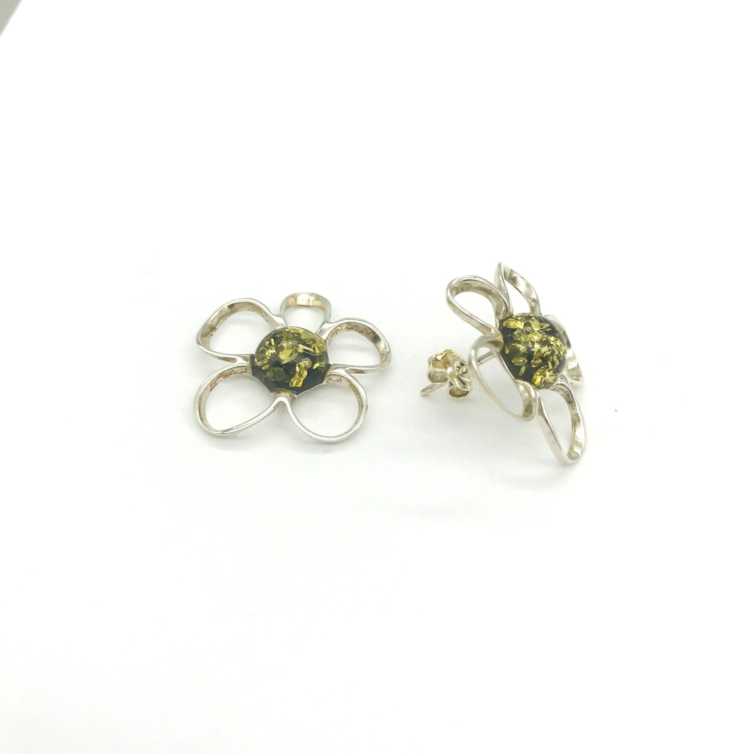 Silver and Amber Earrings - Studs