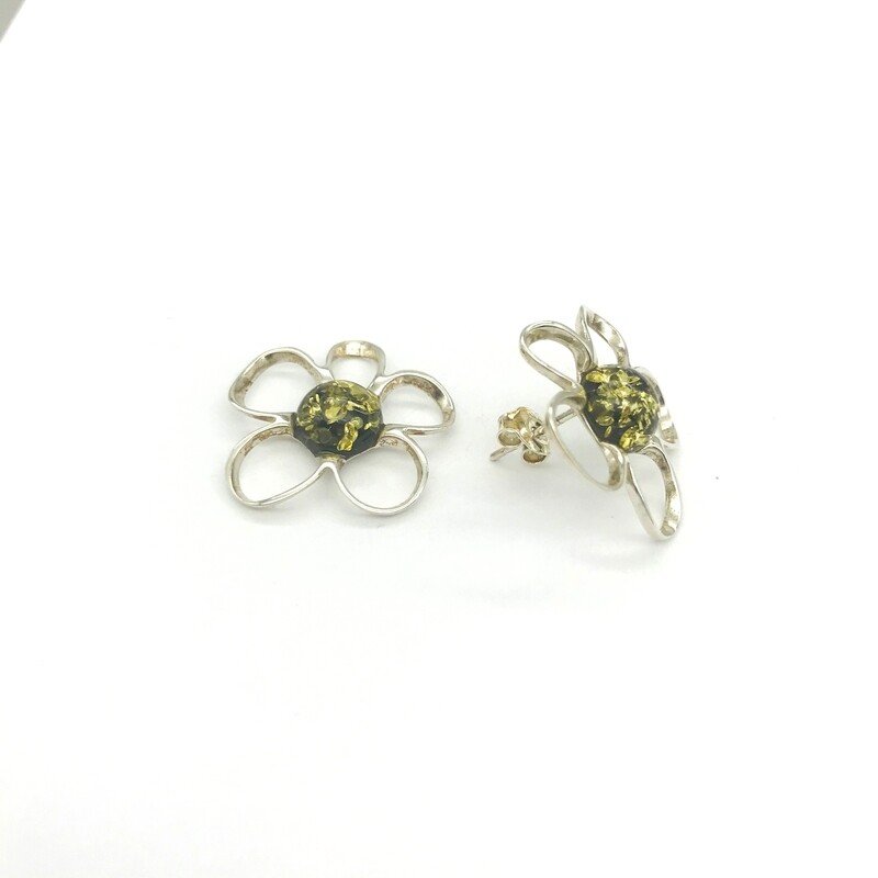 Silver and Amber Earrings - Studs