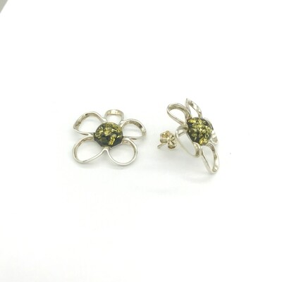 Silver and Amber Earrings - Studs