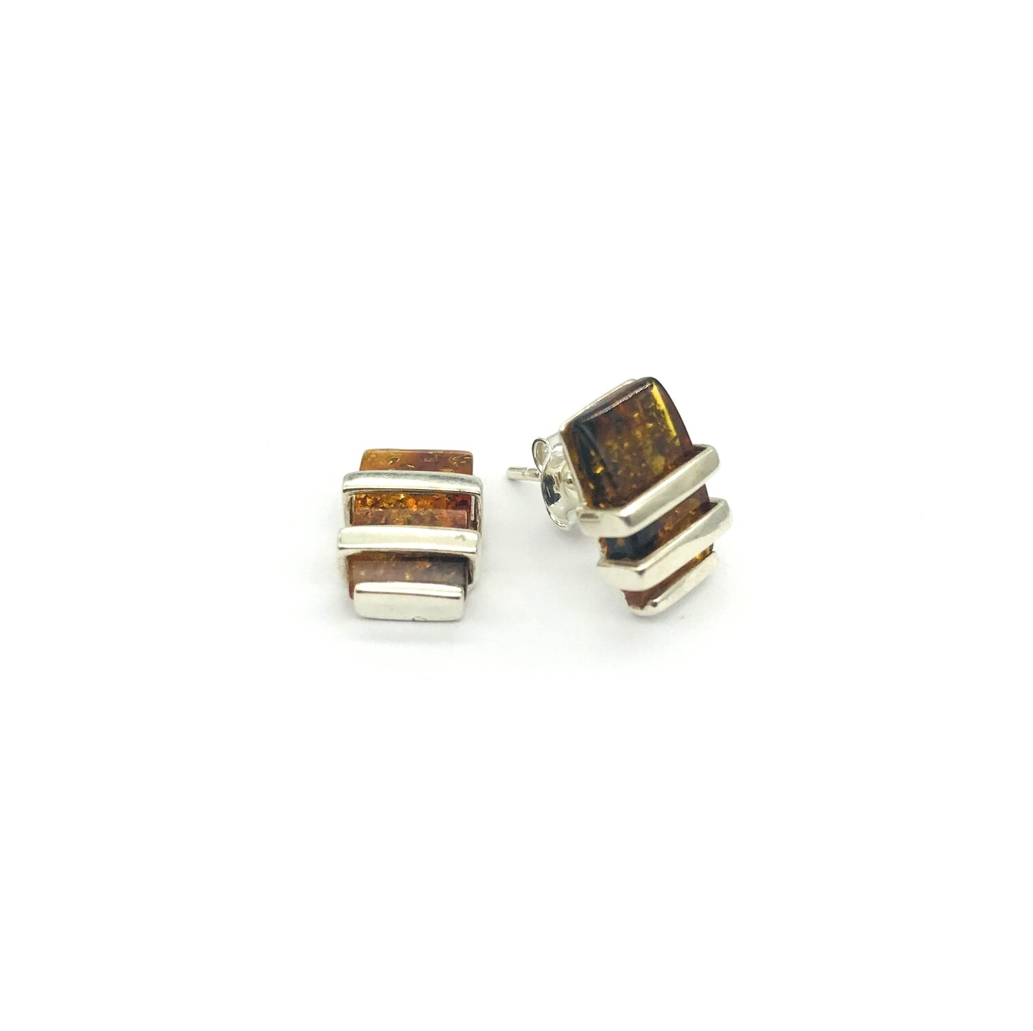 Silver and Amber Earrings - Studs
