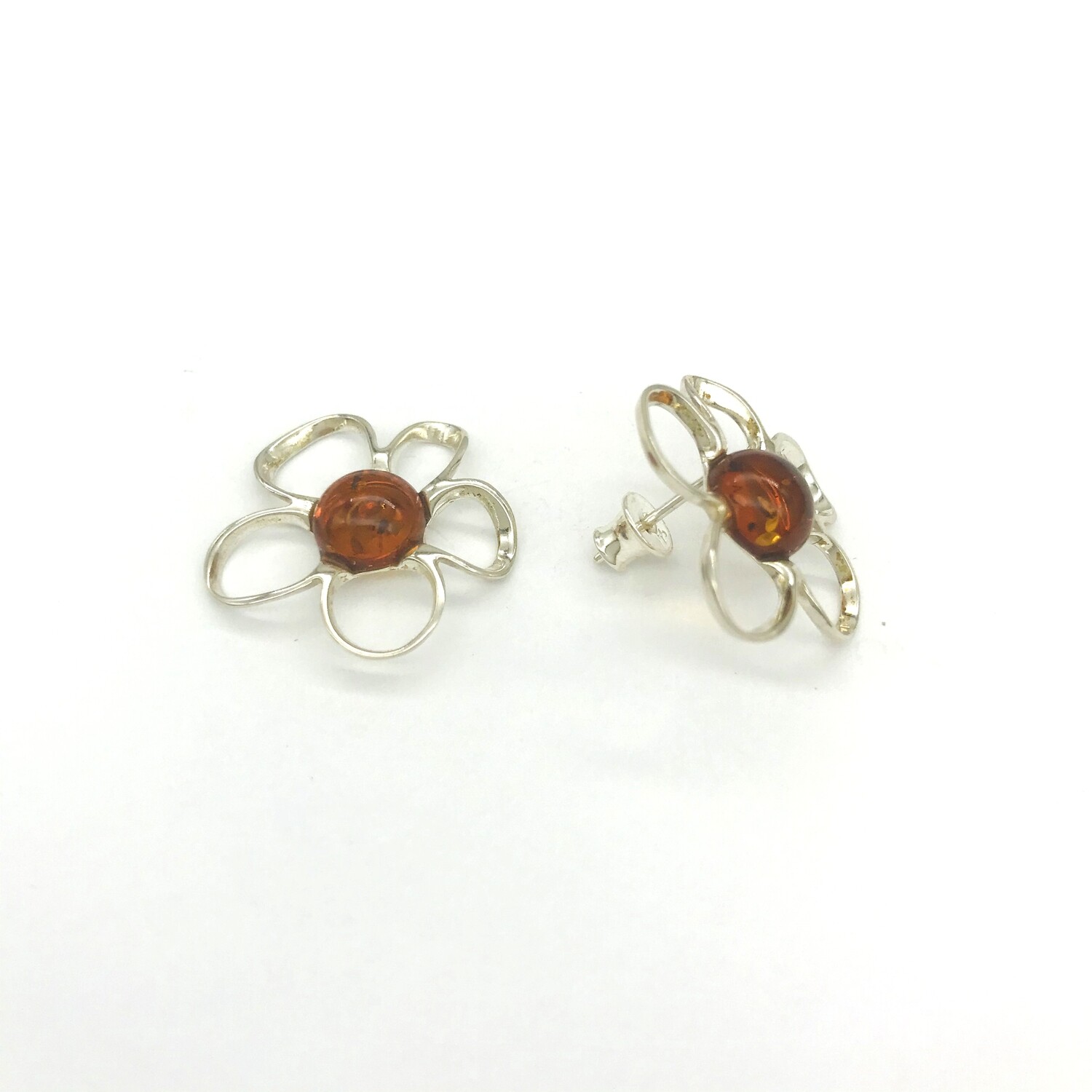 Silver and Amber Earrings - Studs