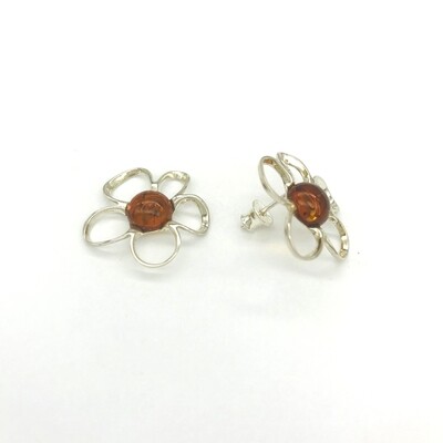 Silver and Amber Earrings - Studs