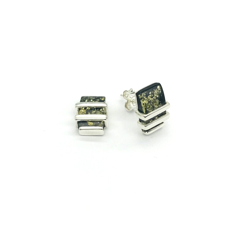 Silver and Amber Earrings - Studs