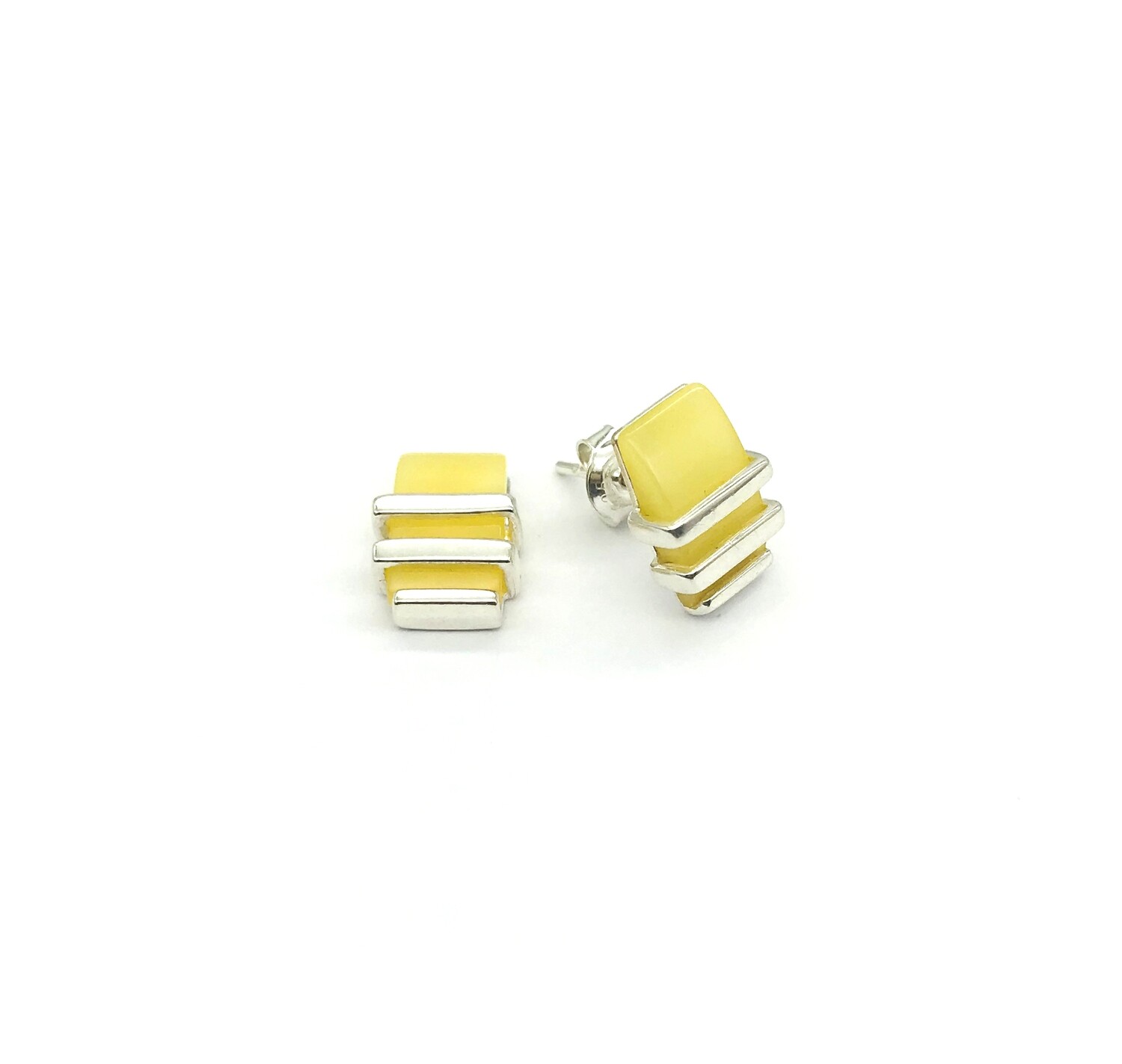Silver and Amber Earrings - Studs
