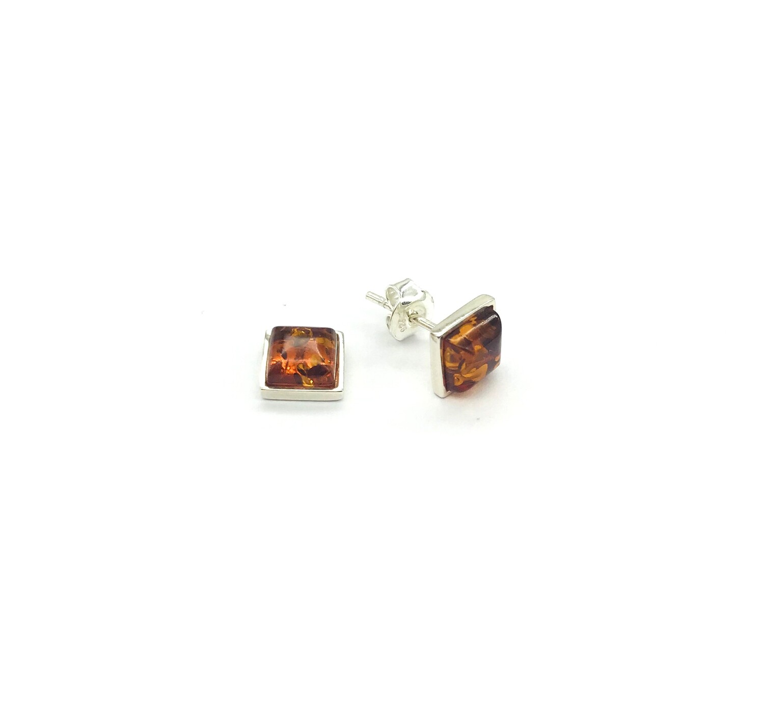 Silver and Amber Earrings - Studs