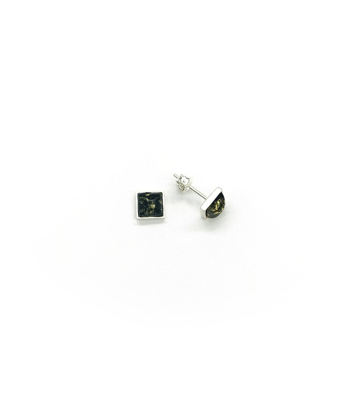 Silver and Amber Earrings - Studs
