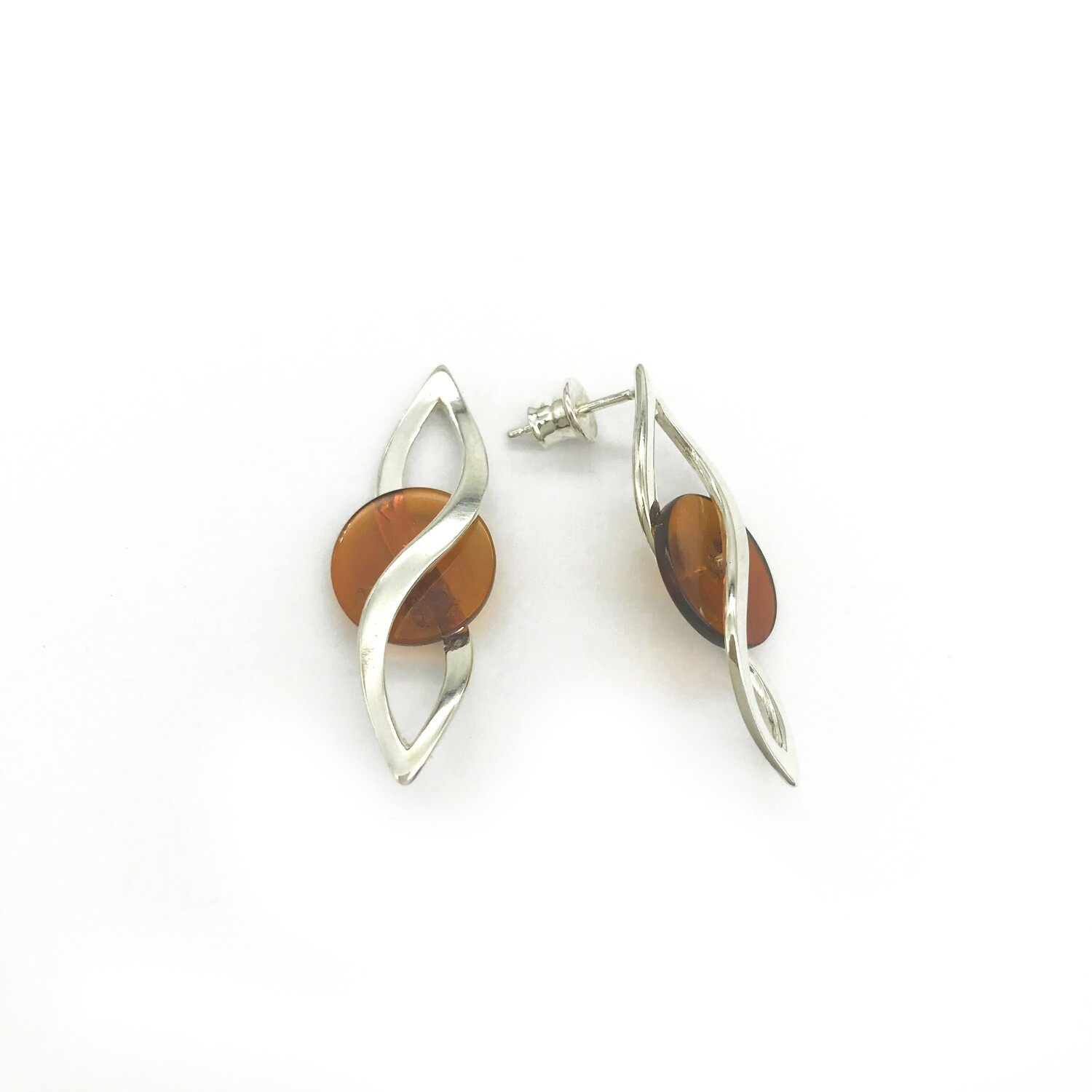 Silver and Amber Earrings - Studs