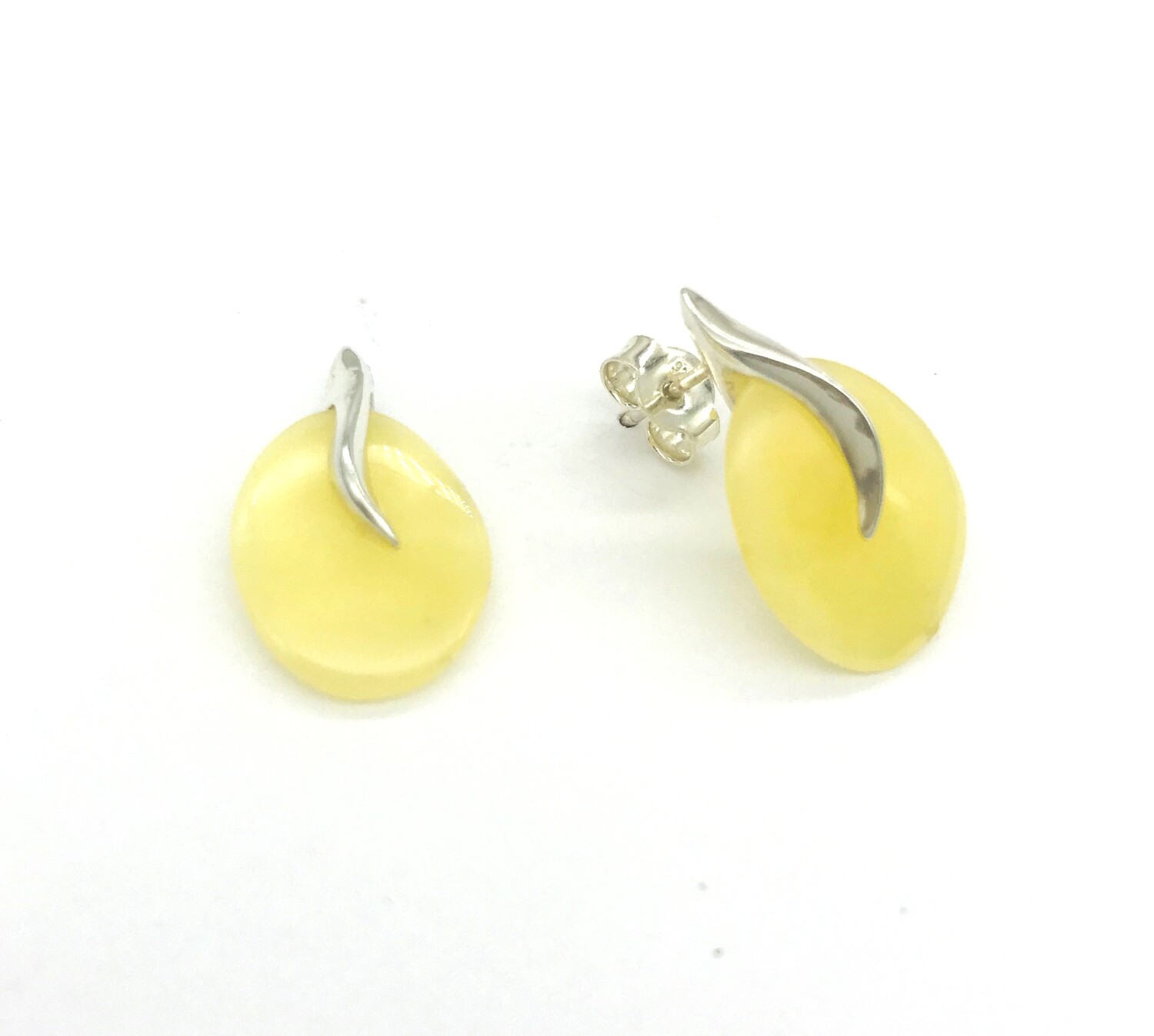 Silver and Yellow Amber Earrings - Studs