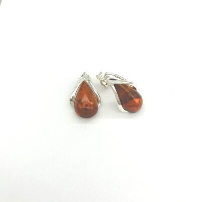 Silver and Amber Earrings - Studs