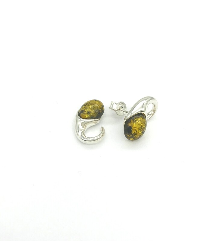 Silver and Amber Earrings - Studs