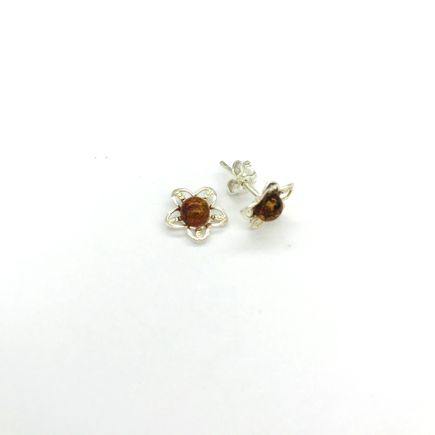Silver and Amber Earrings - Studs