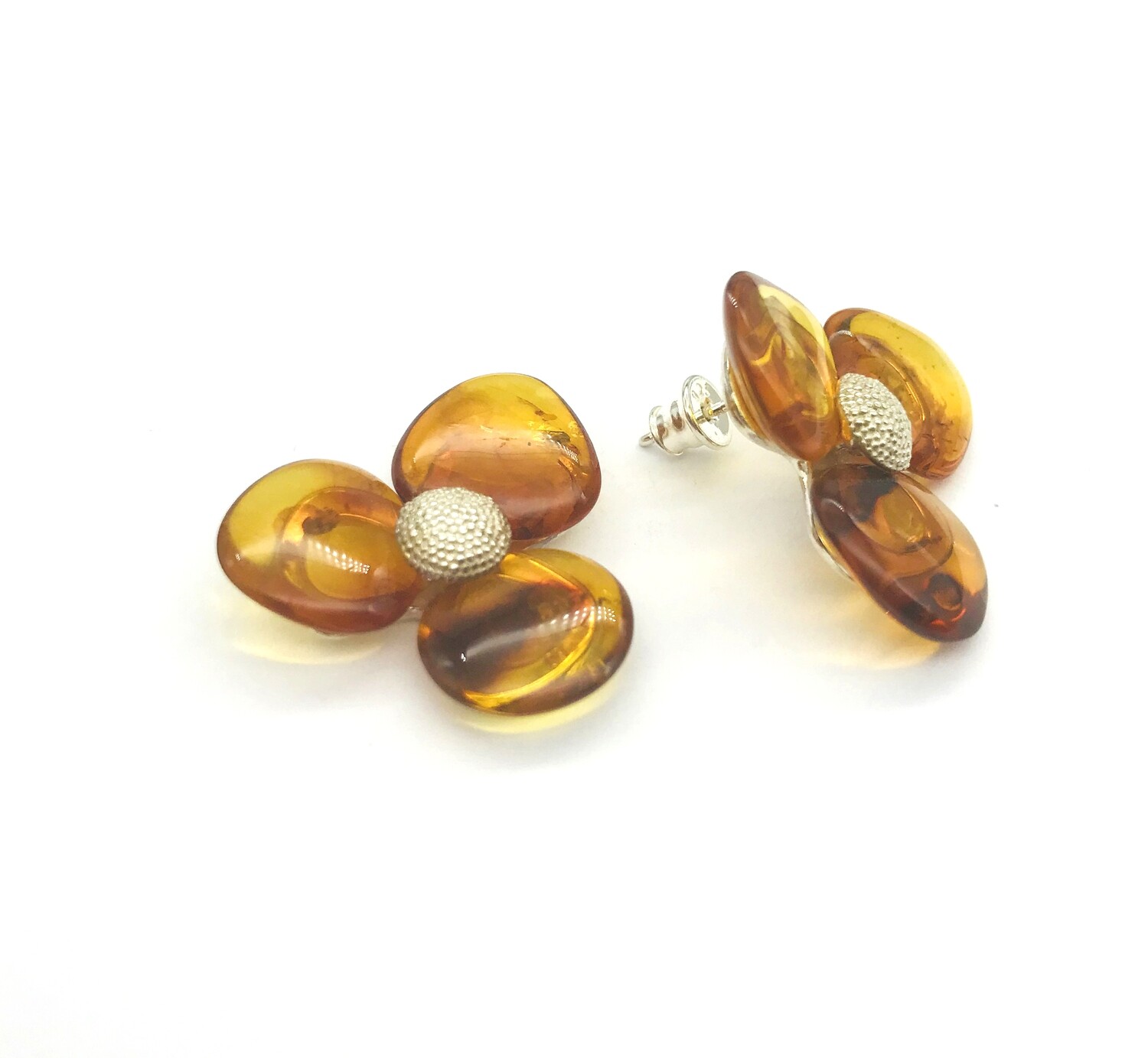 Silver and Amber Earrings - Studs