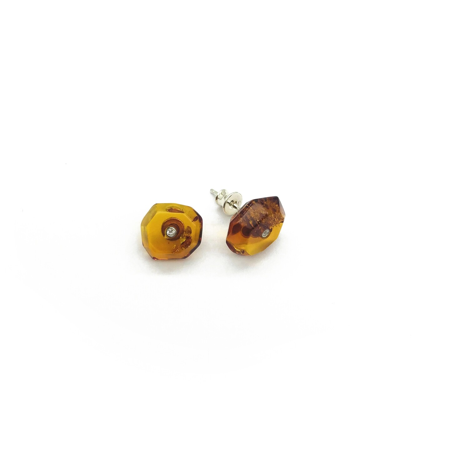 Silver and Amber Earrings - Studs