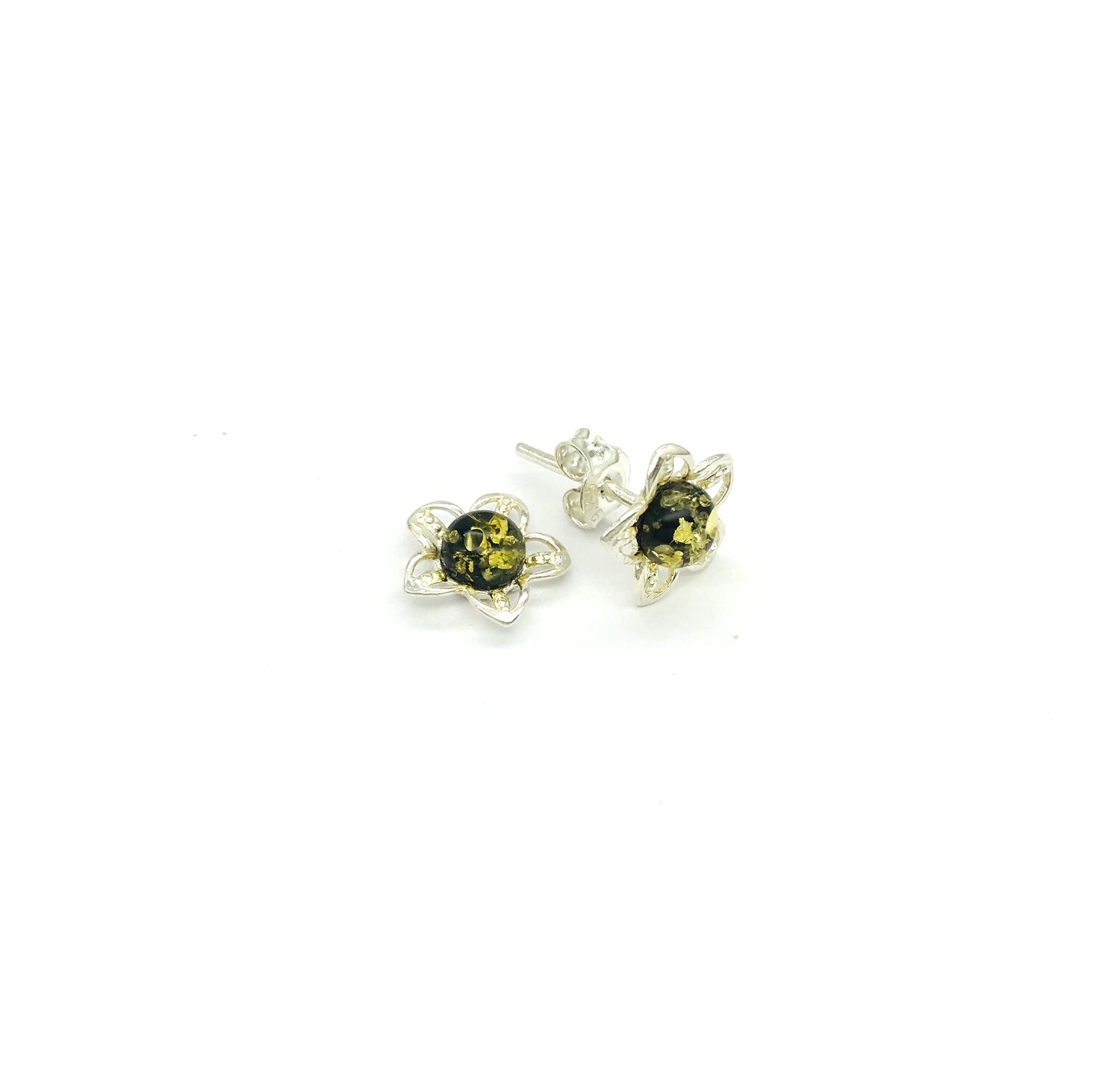 Silver and Amber Earrings - Studs