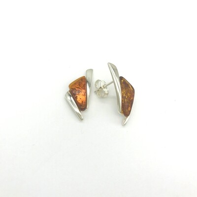 Silver and Amber Earrings - Studs