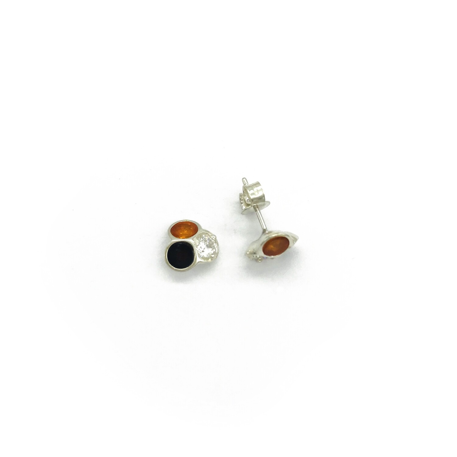 Silver and Amber Earrings - Studs