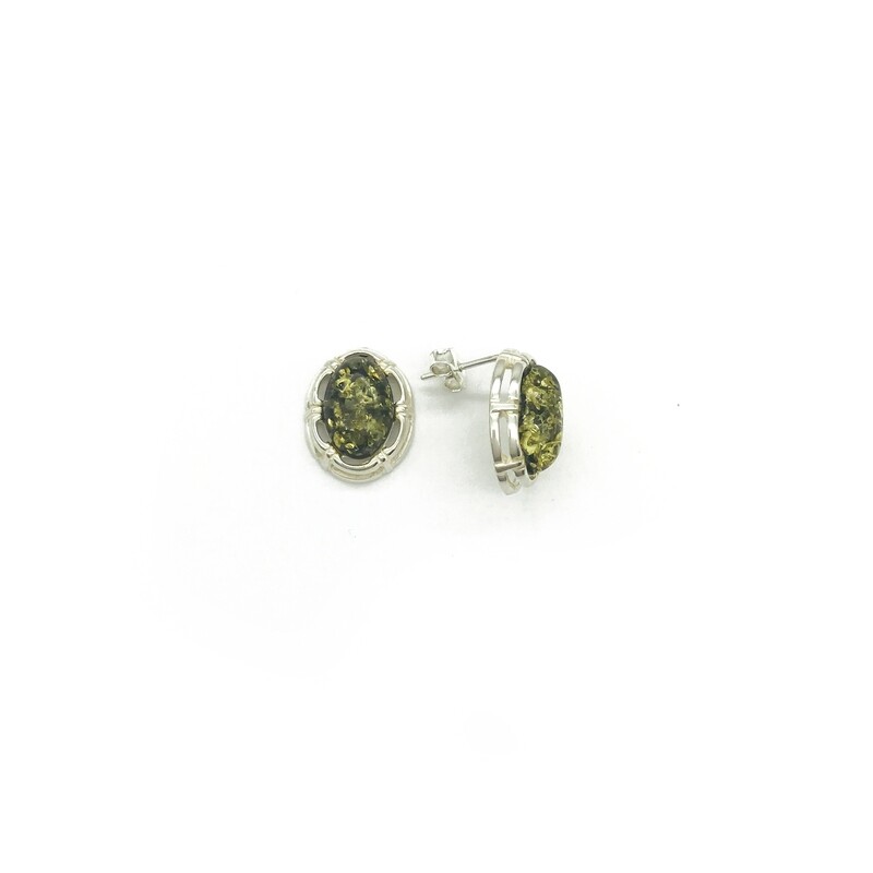 Silver and Amber Earrings - Studs