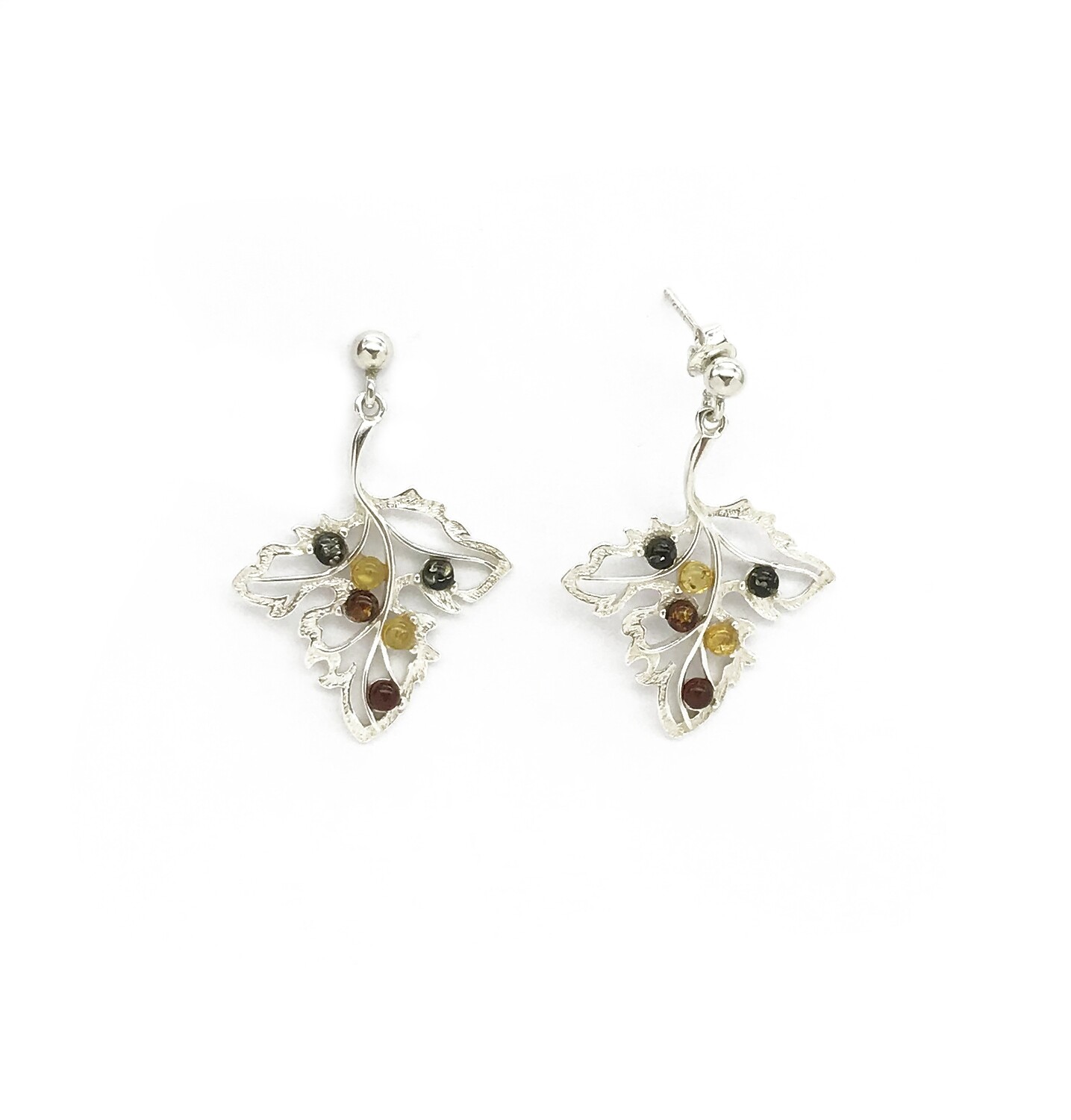 Silver and Amber Leaf Earrings
