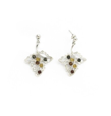 Silver and Amber Leaf Earrings